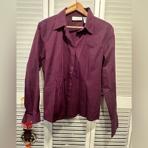 Solid purple long French cuff sleeves hidden button up blouse size 14 Chadwicks